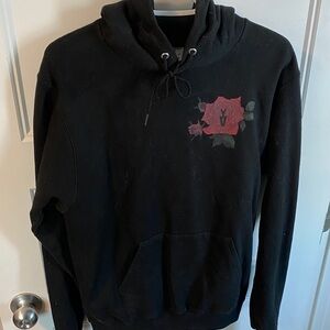 Black Hoodie with Red Rose Graphic - Unbranded